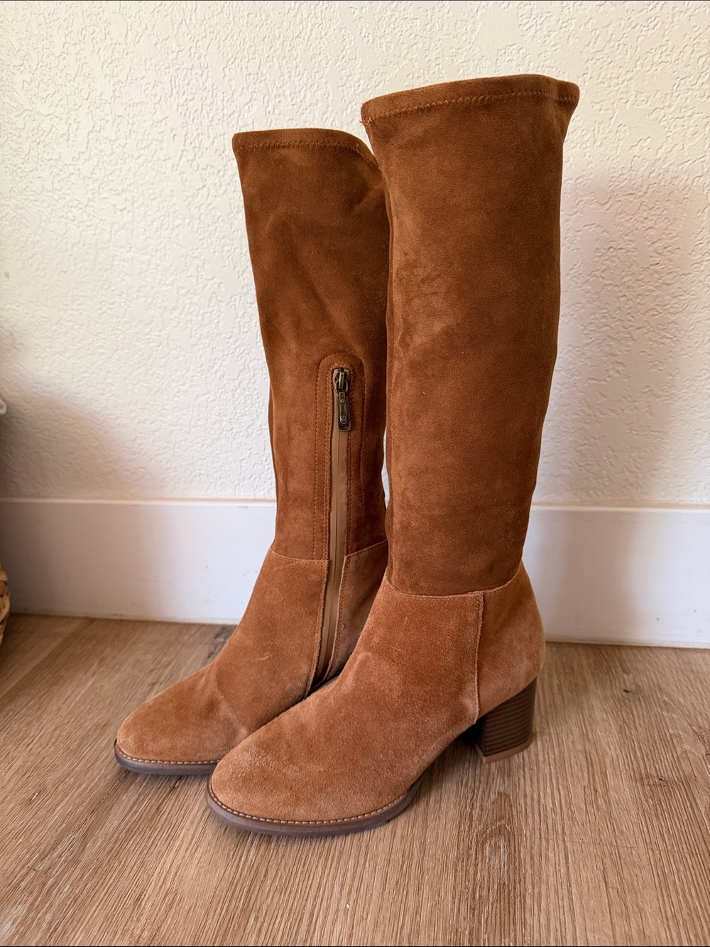 Blondo Tall Suede Heeled Boots in Chestnut